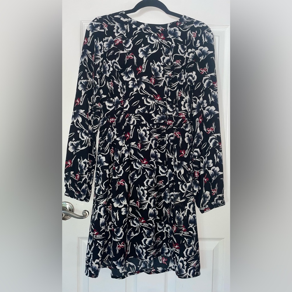 Vero Moda Black Long-Sleeve Floral Dress with Burgundy and White Print